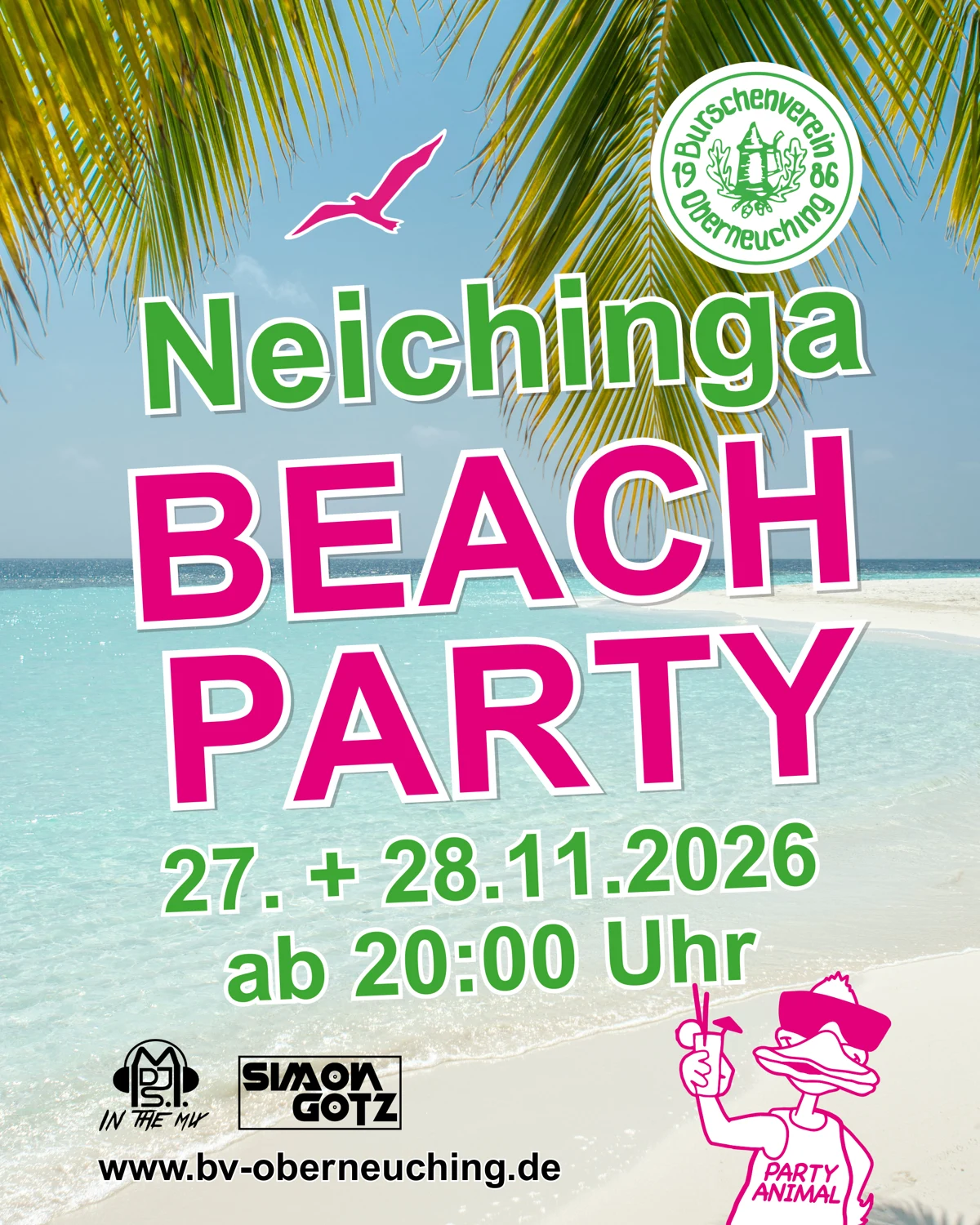 Plakat Neichinga Beachparty, 27. und 28. November 2026, ab 20 Uhr